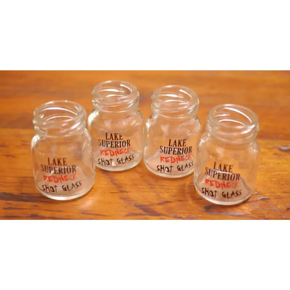 Lot of 4 LAKE SUPERIOR REDNECK Mini Mason Style Small Glass Shot Glasses